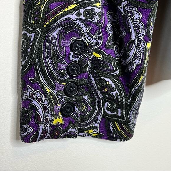 TALBOTS velour purple & black Paisley blazer size 10 petite fall winter career - Picture 5 of 7